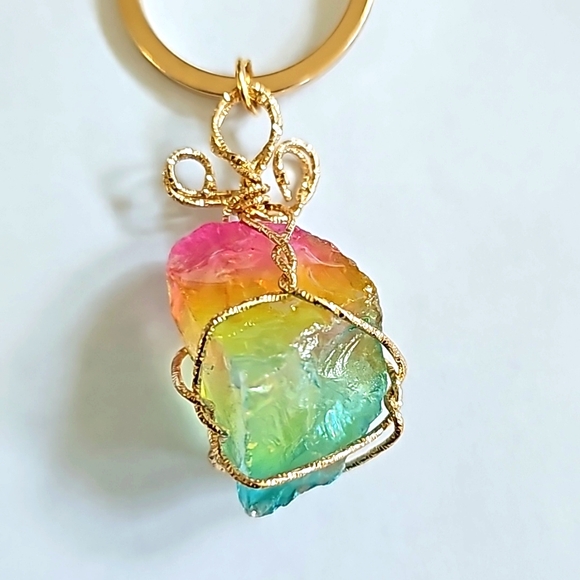 NEW! Ombre Natural Large Crystal Keychain Purse 🎒 Charm ~ Gift, Car Hanging - Picture 3 of 6